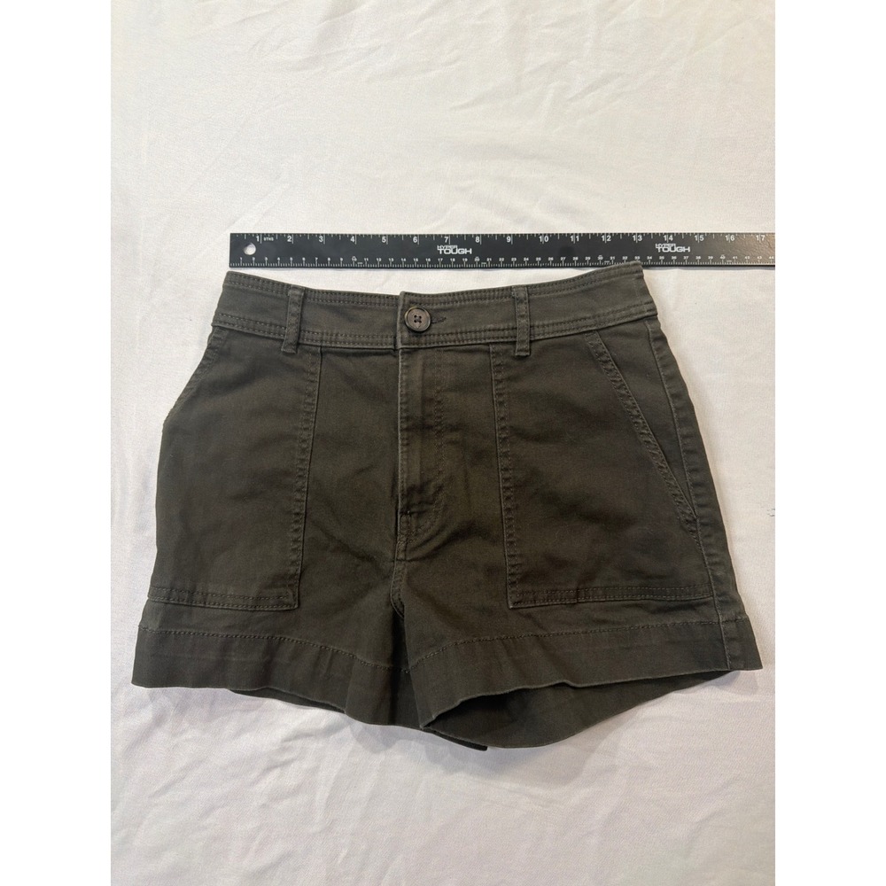 HM Women Dark Olive Green High Waisted Utility Shorts Size 4 Twill Cargo Pocket